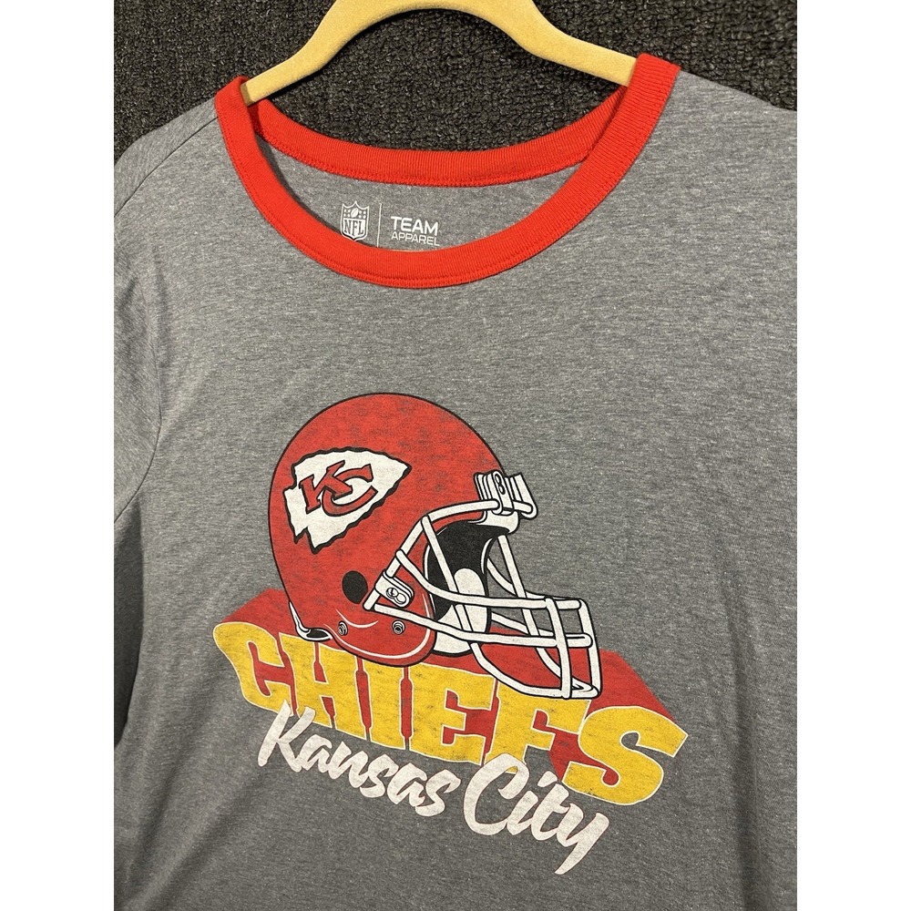 Kansas City Chiefs NFL Team Apparel Ringer T-Shirt Gray Red Women's XXL